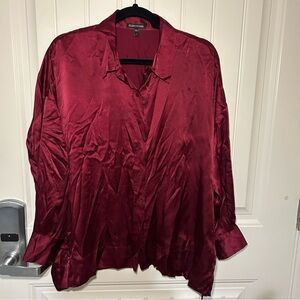 Eileen Fisher 100% Silk Red Button Down Long Sleeve Blouse Size Small